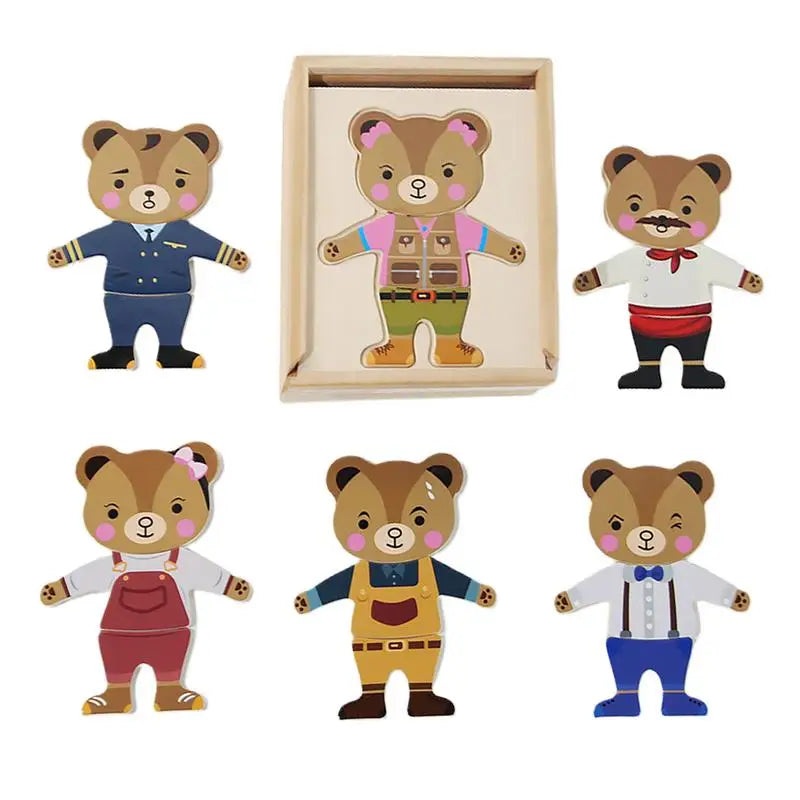 Wooden Bear Family Dress-Up Puzzle