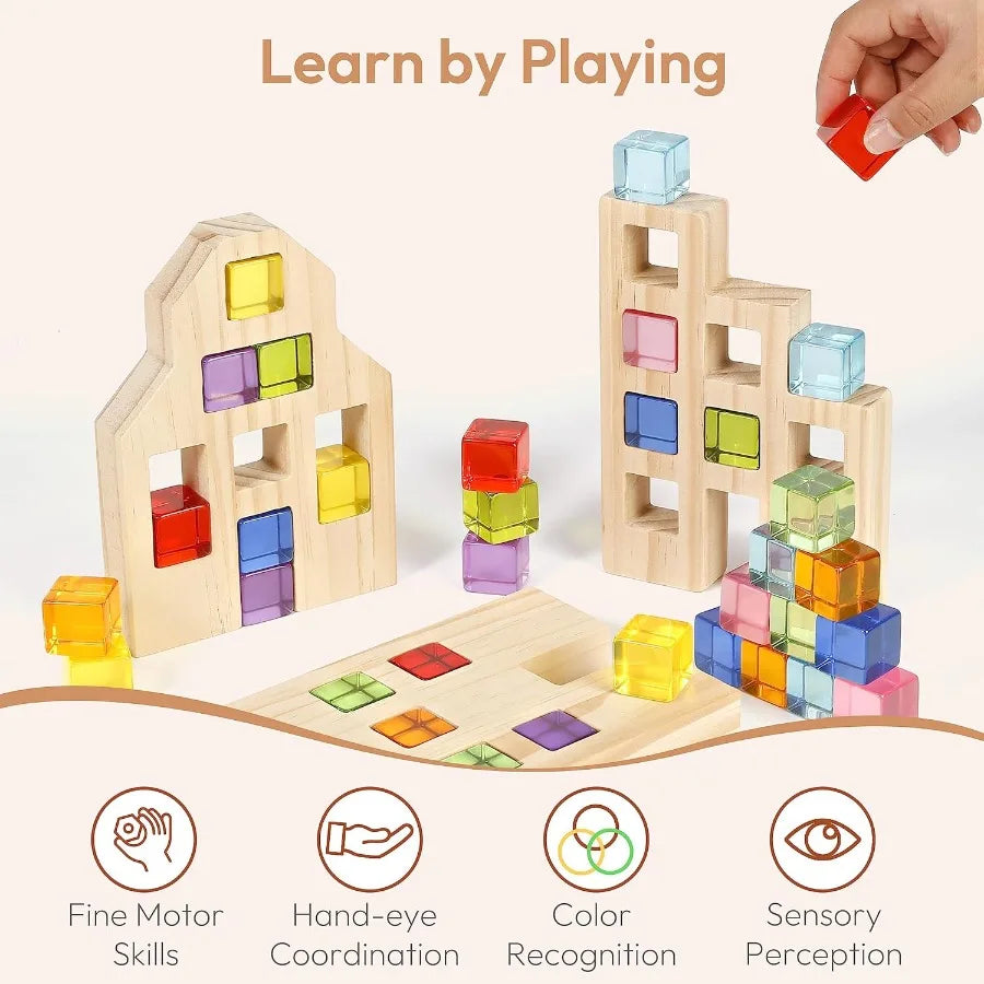 36-Piece Rainbow Wooden Building Blocks Set