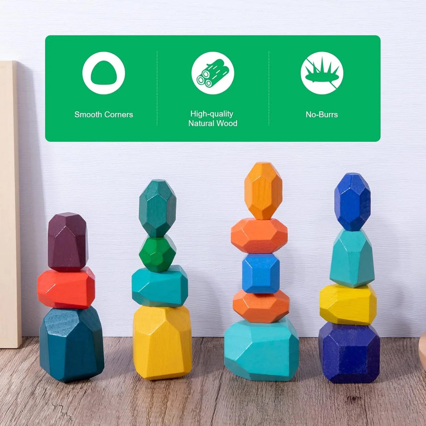 Wooden Rainbow Stacking Stones