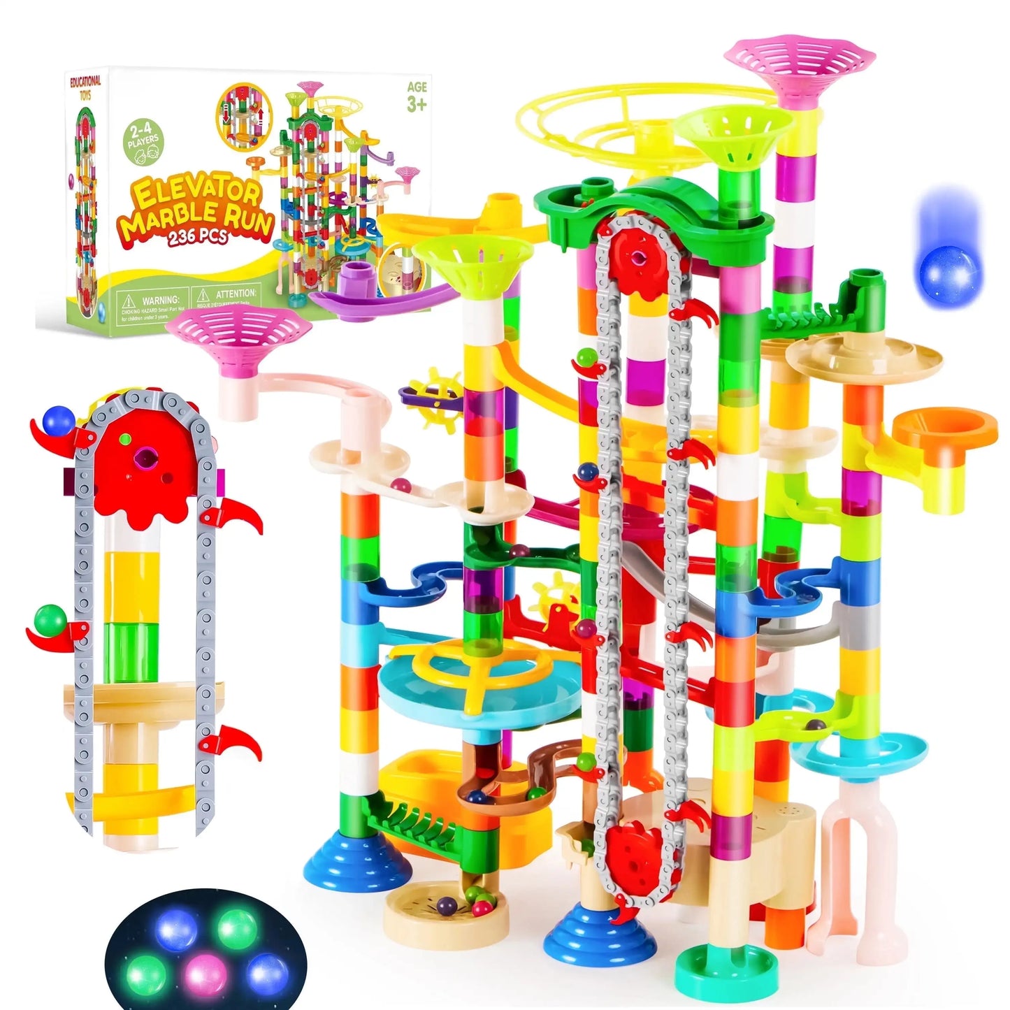 236-Piece Glowing Marble Run with Motorized Elevator