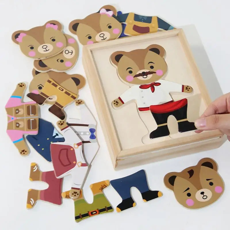 Wooden Bear Family Dress-Up Puzzle