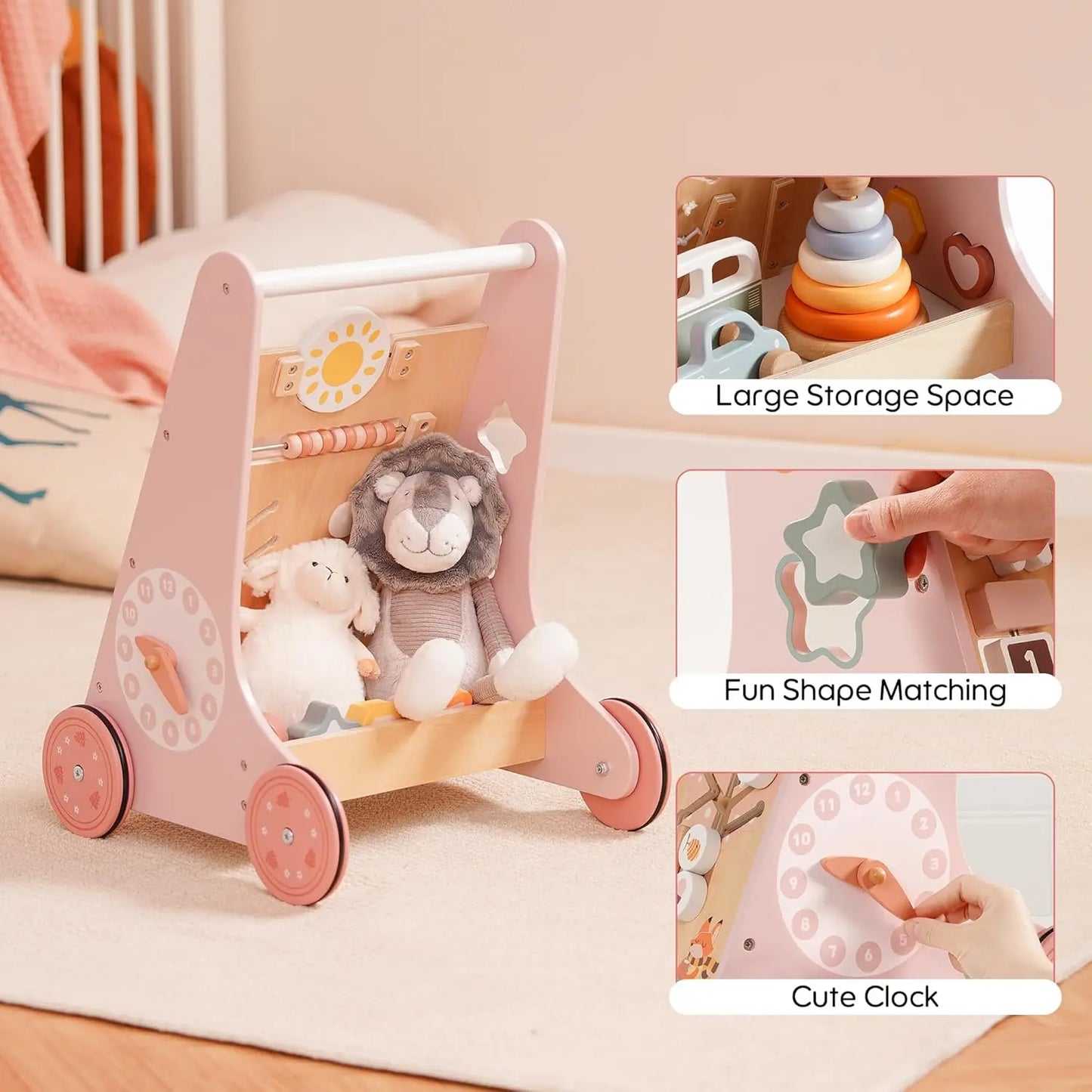 Robud Wooden Baby Push Walker Pink