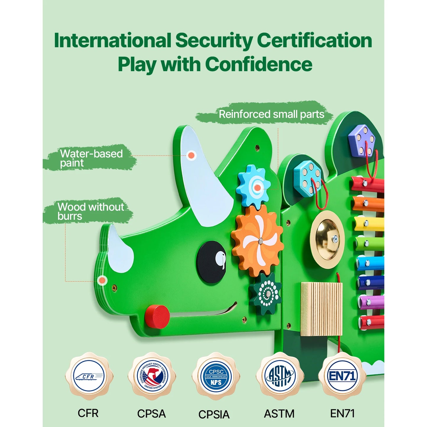 Wooden Wall Mounted Busy Board-Dinosaur