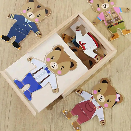 Wooden Bear Family Dress-Up Puzzle