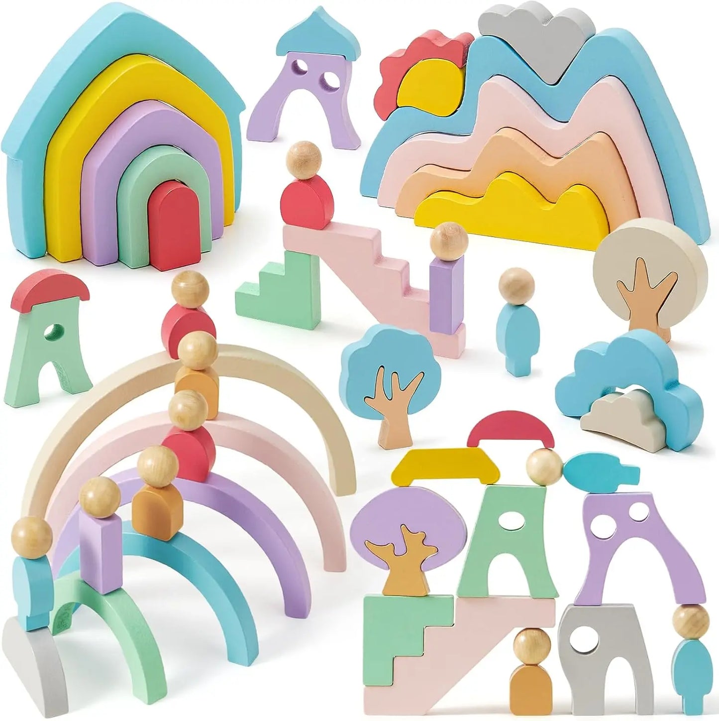 46-Piece Wooden Building Blocks