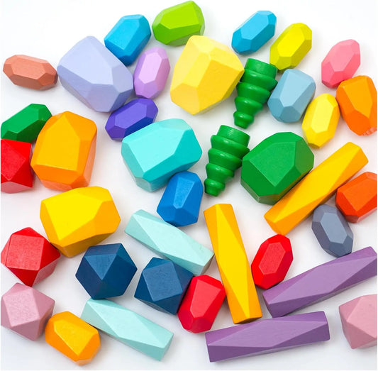38-Piece Wooden Sorting & Stacking Stones