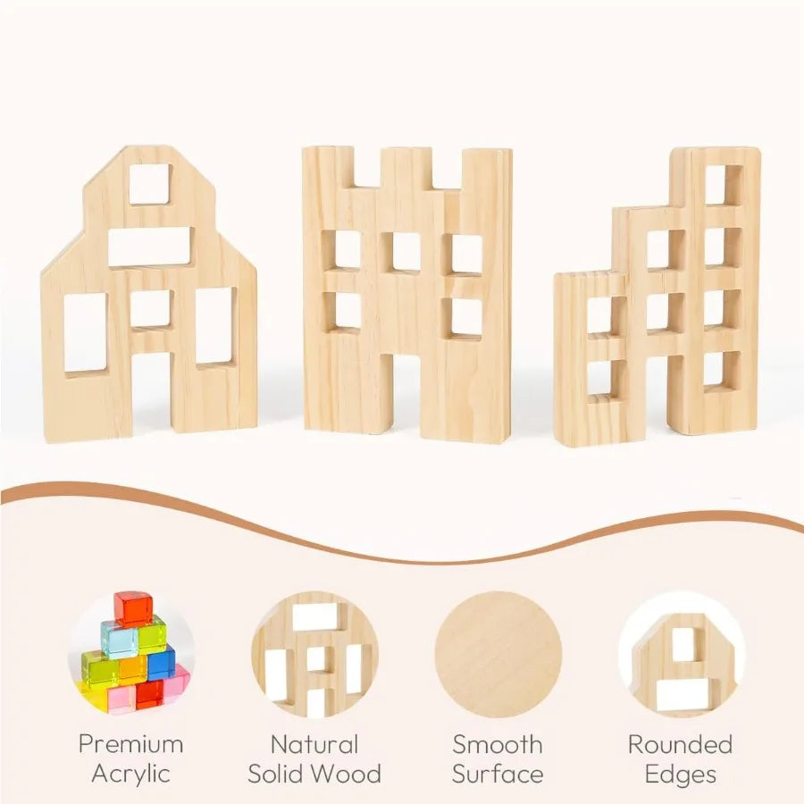 36-Piece Rainbow Wooden Building Blocks Set