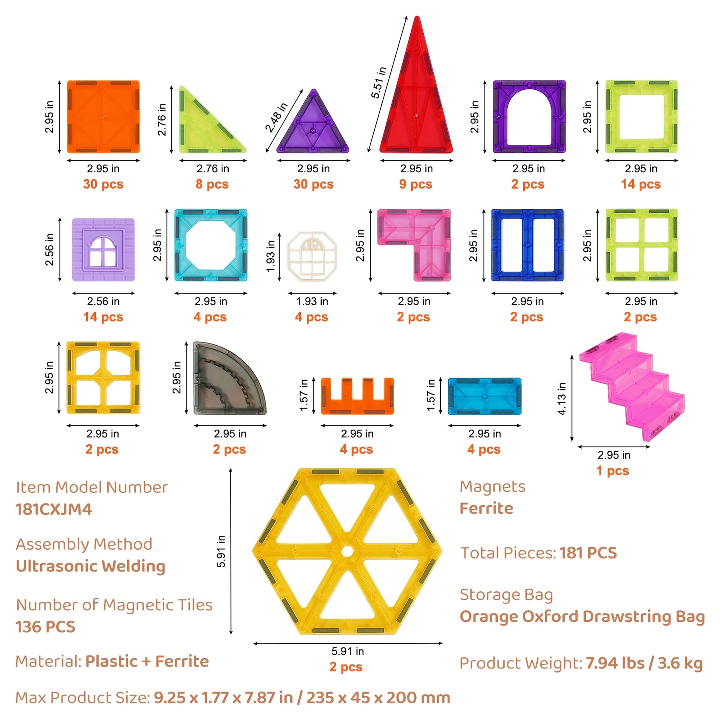 SucceBuy 181-Piece Magnetic Tiles Set