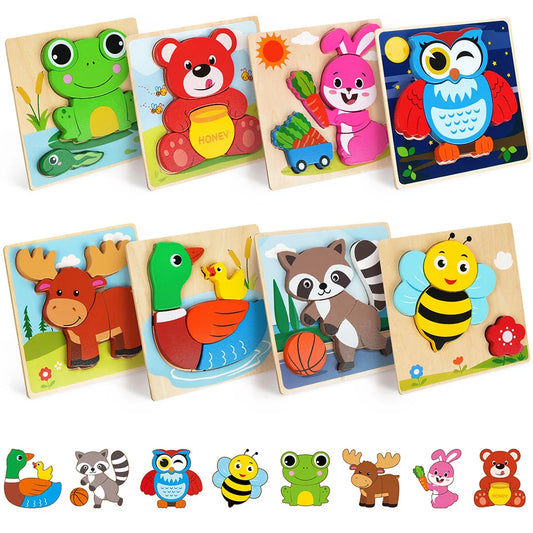8-Pack Animal Wooden Puzzles