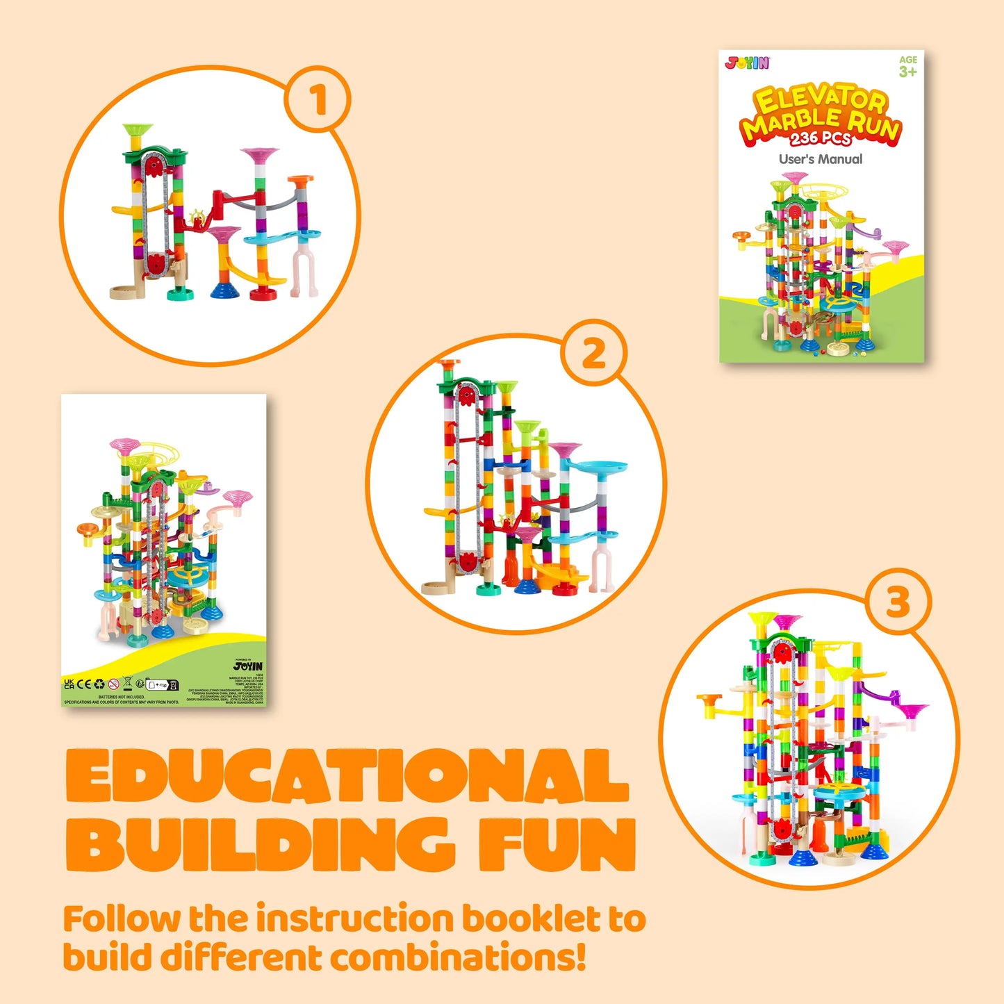 236-Piece Glowing Marble Run with Motorized Elevator