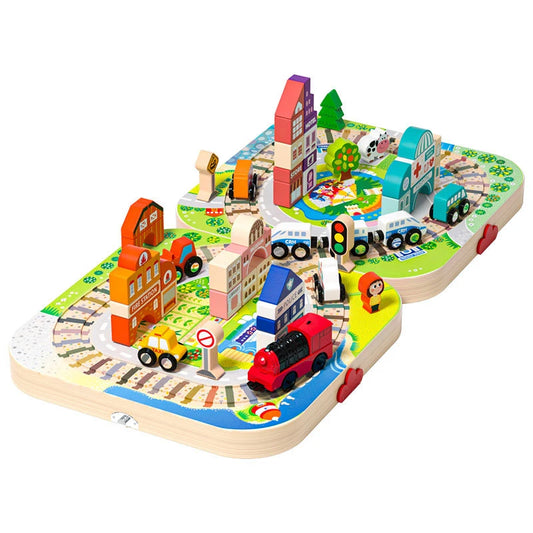 59-Piece Wooden Track City Building Blocks