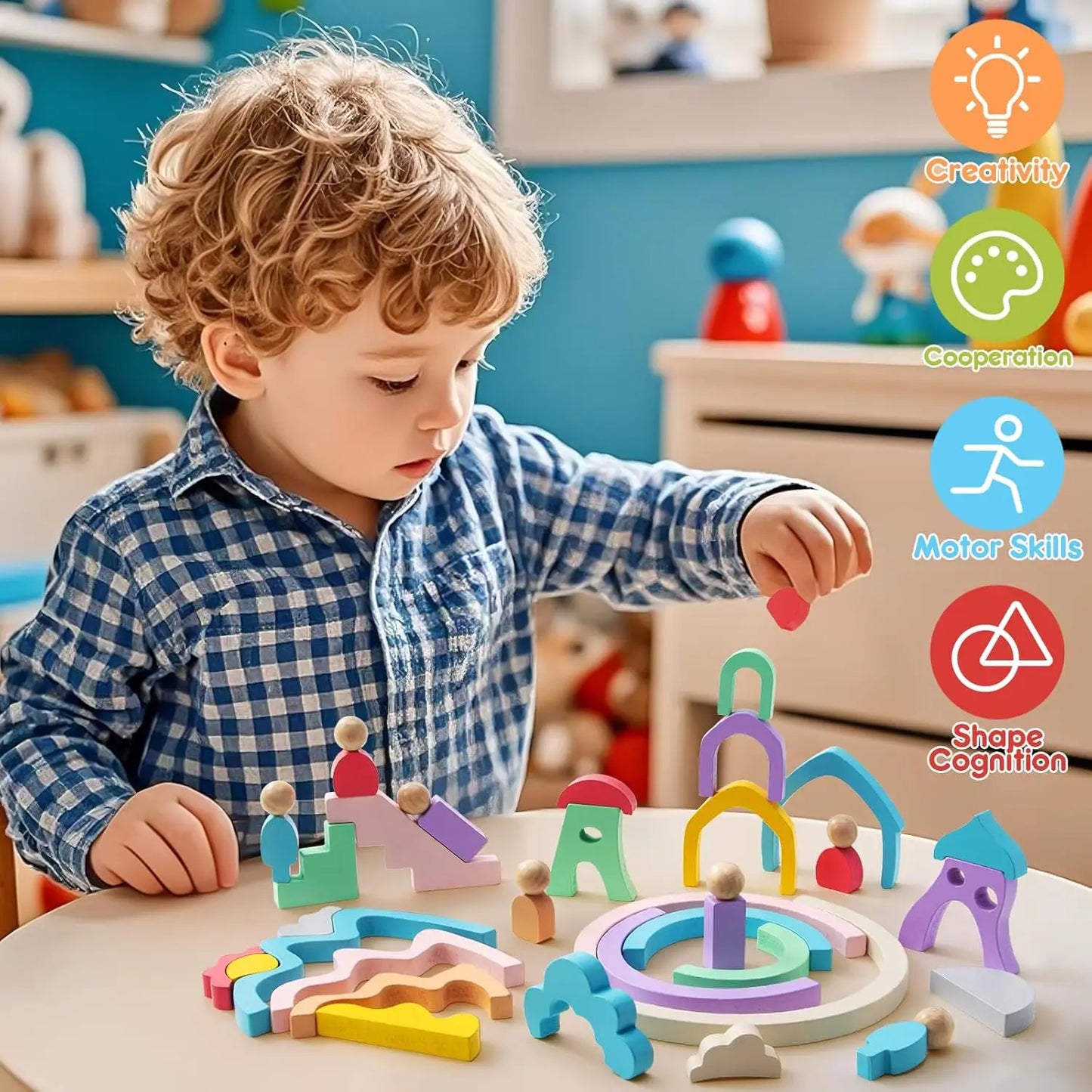 46-Piece Wooden Building Blocks