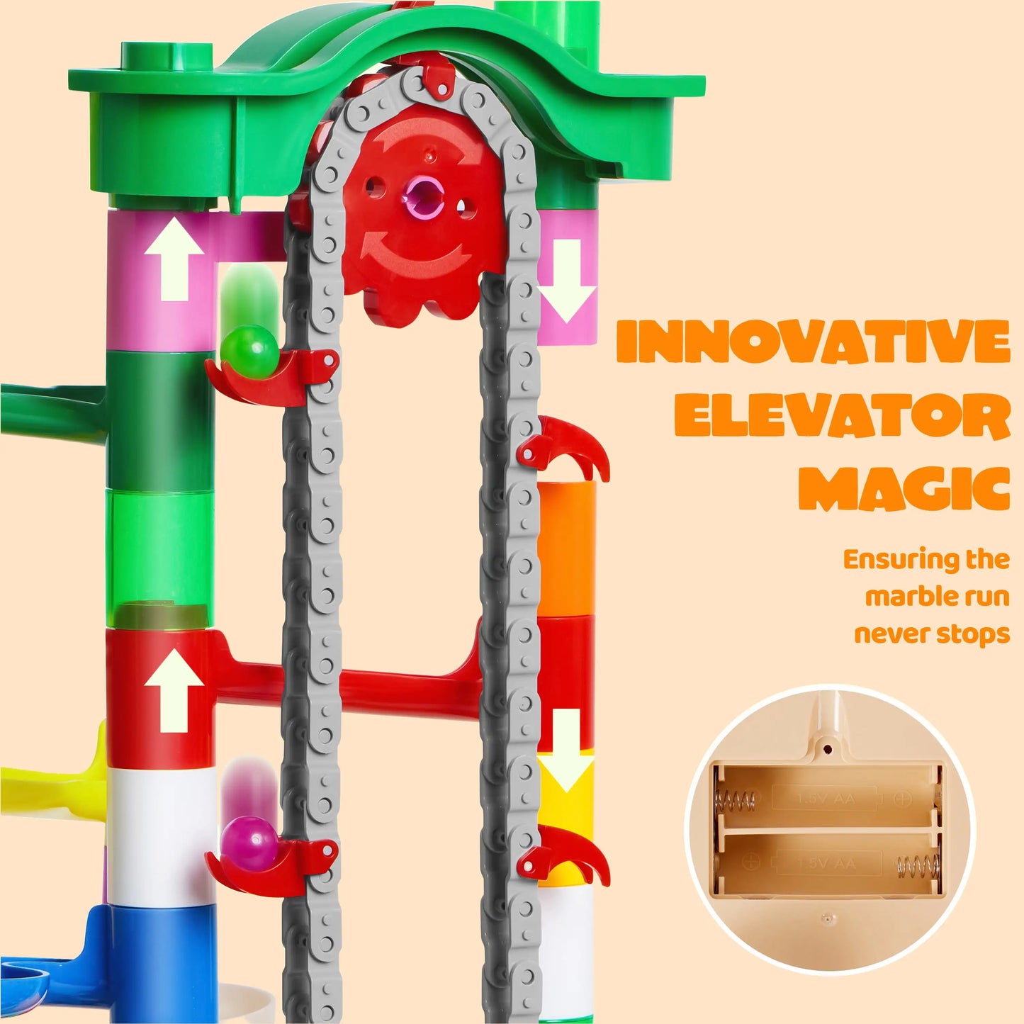 236-Piece Glowing Marble Run with Motorized Elevator