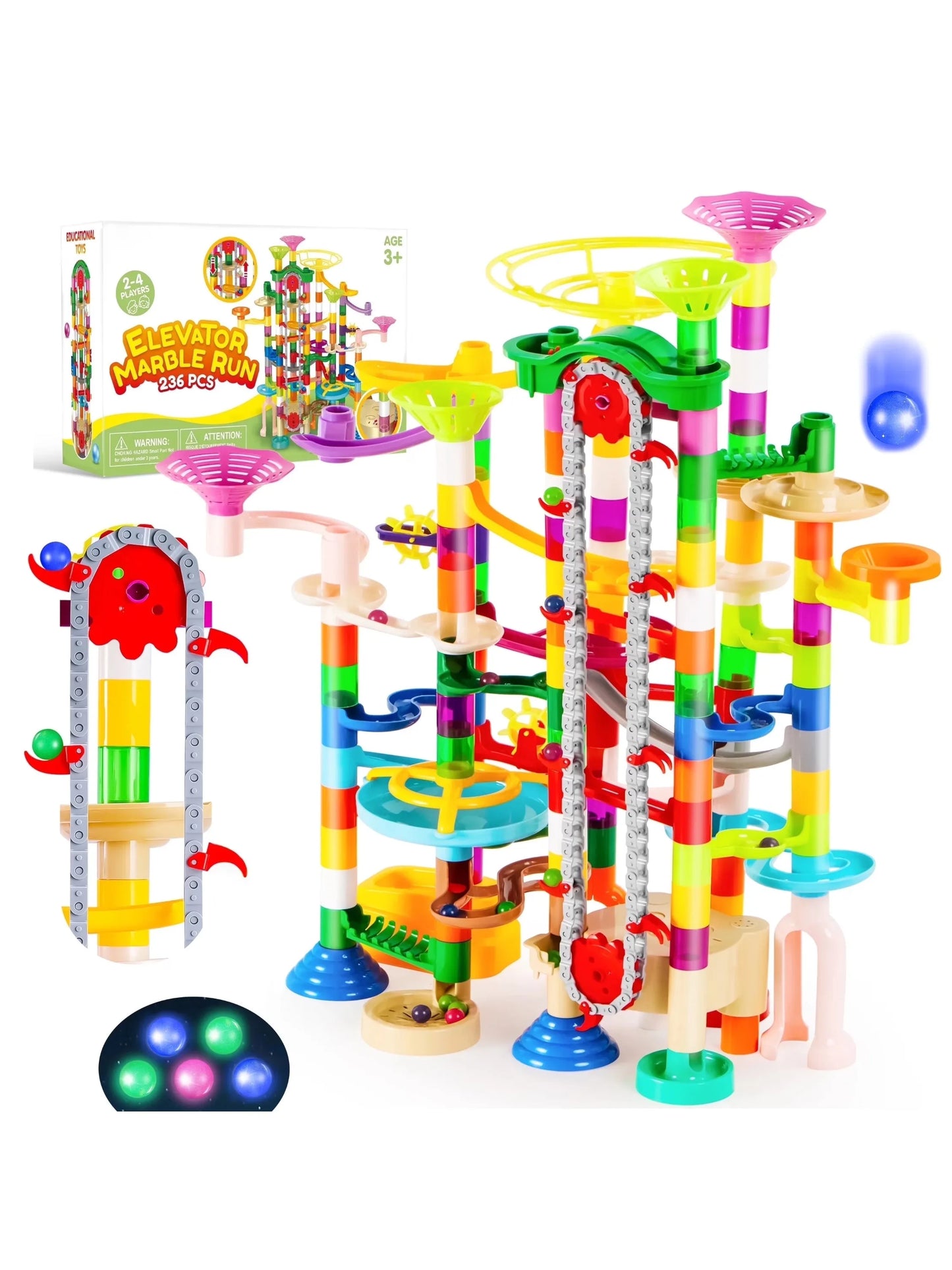 236-Piece Glowing Marble Run with Motorized Elevator