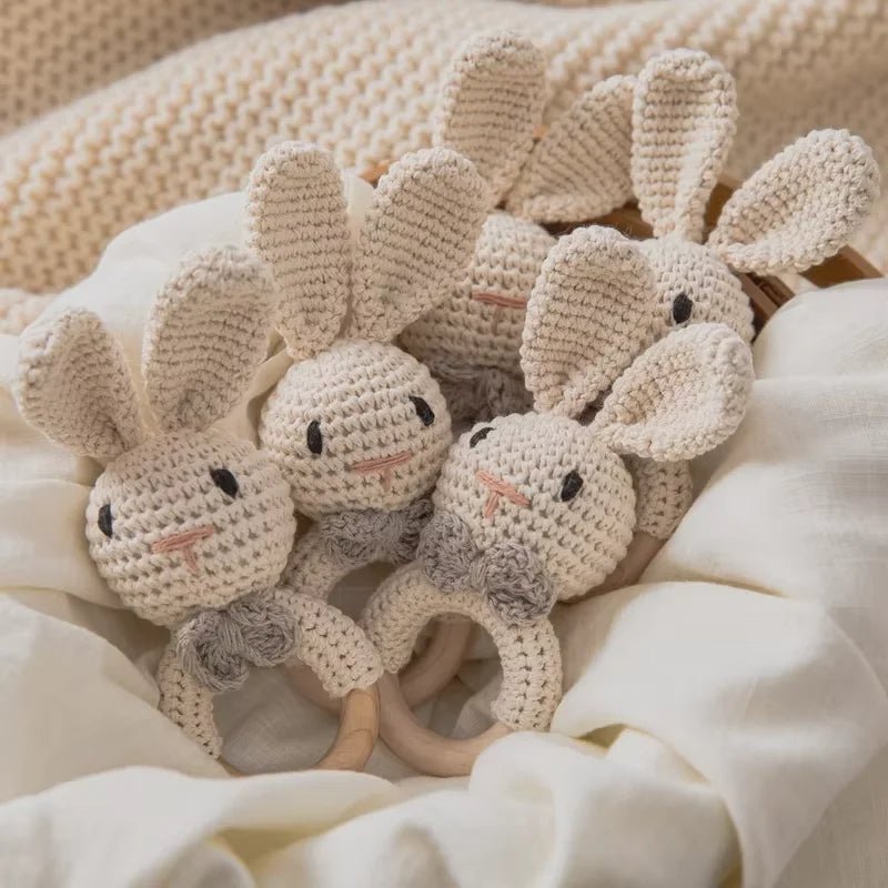 🐰 Baby Crochet Rattle & Wooden Teether - JOYFULBLOCKS
