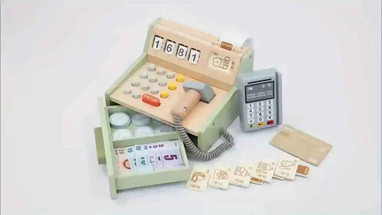 💰 35-Piece Wooden Cash Register Toy Set - JOYFULBLOCKS
