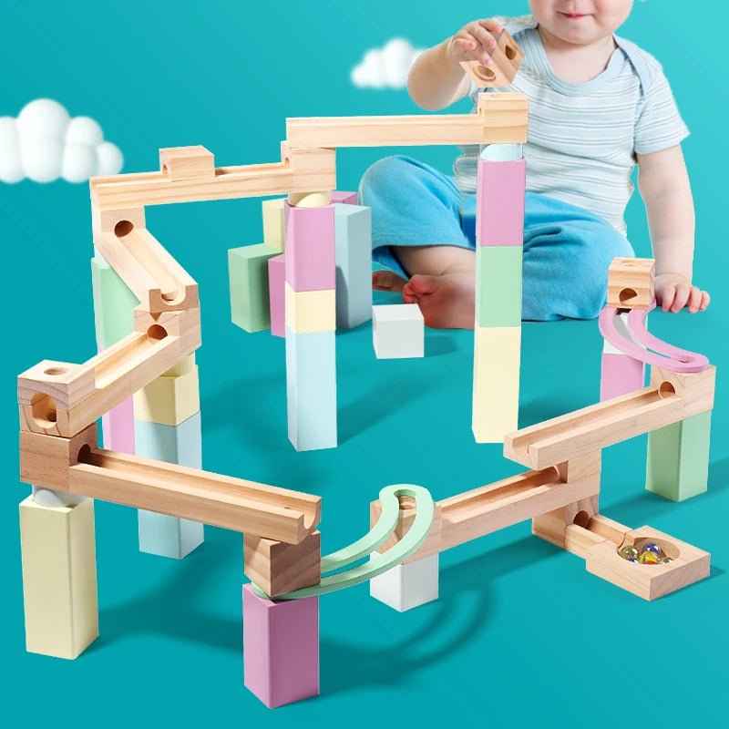 🎢 44-Piece Colorful Wooden Pinball Track Toy - JOYFULBLOCKS
