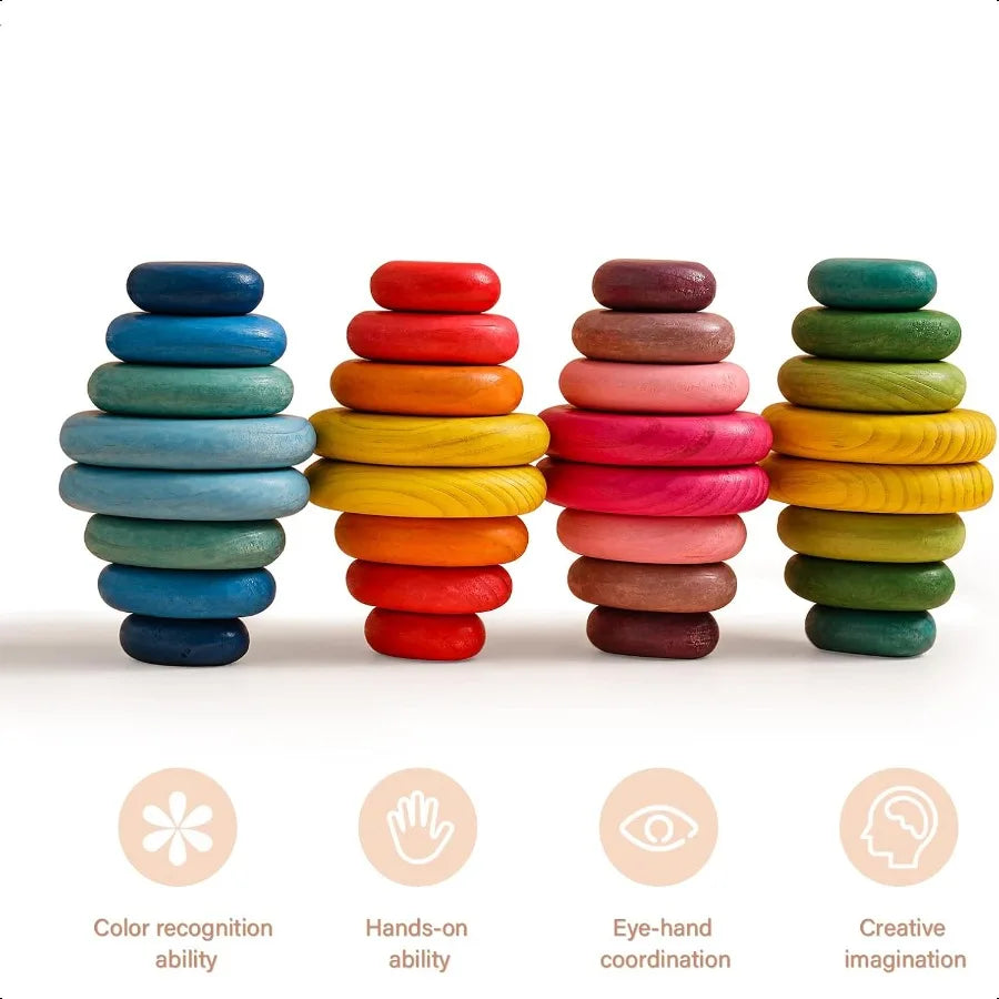 16-Piece Large Wooden Stacking Rocks