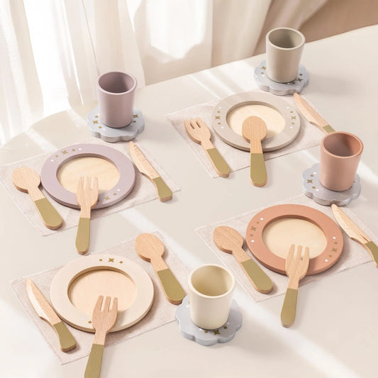 Robotime 29-Piece Wooden Kitchen Dish Set