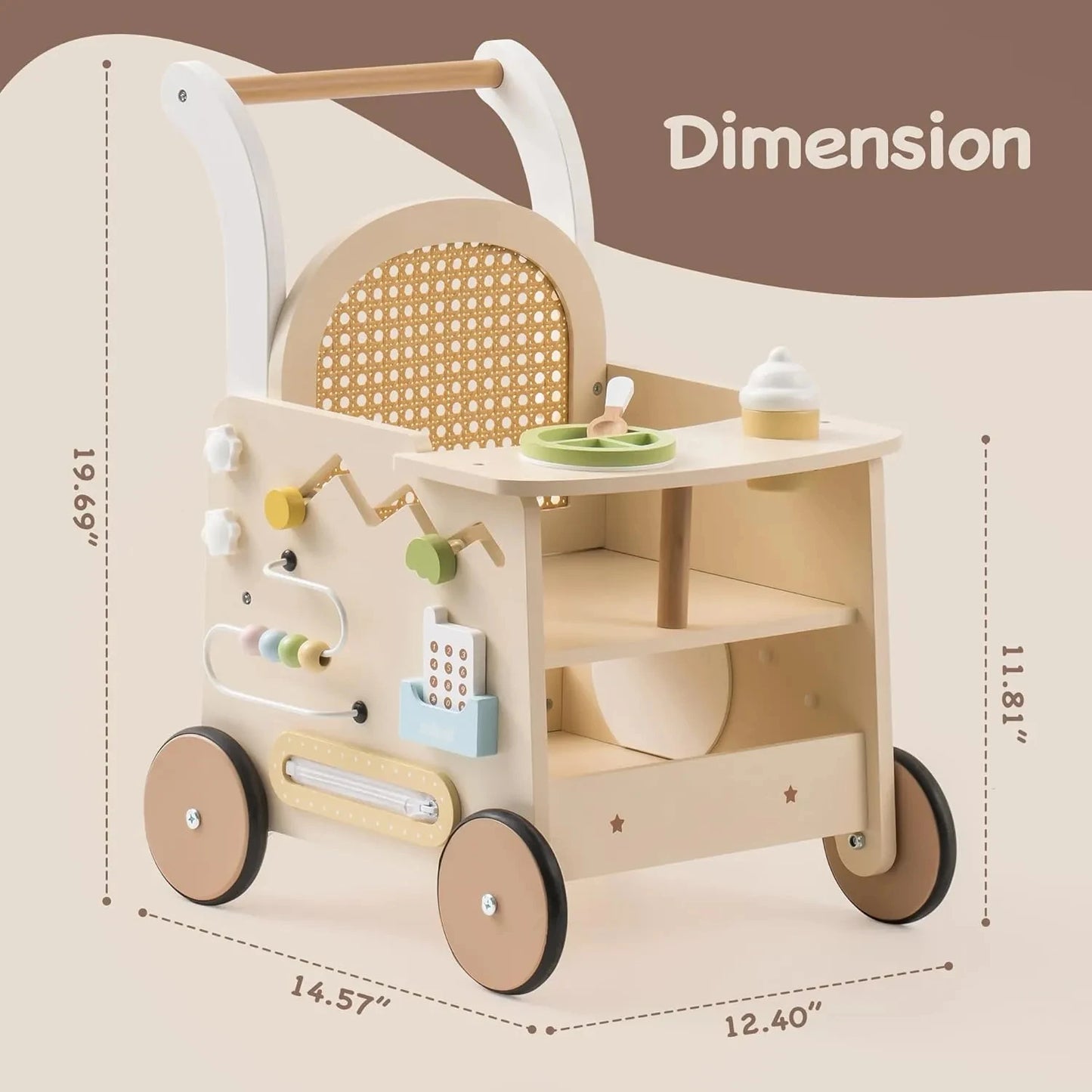 Robud Wooden Baby Push Walker-Rattan