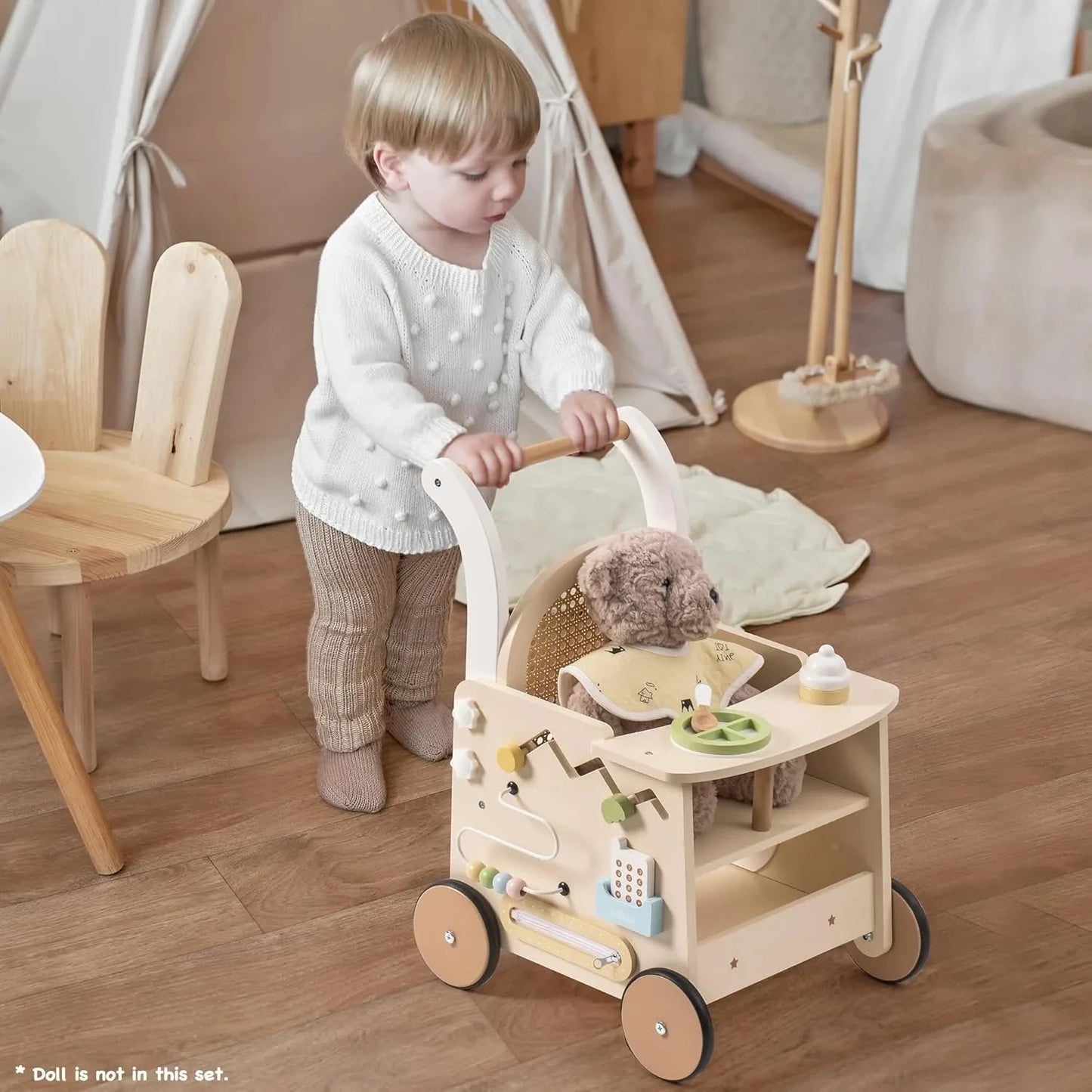 Robud Wooden Baby Push Walker-Rattan