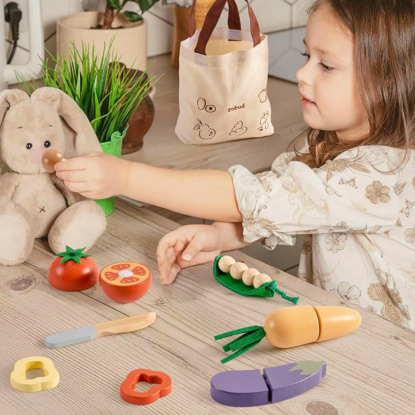 Robotime Wooden Cutting Food Playset