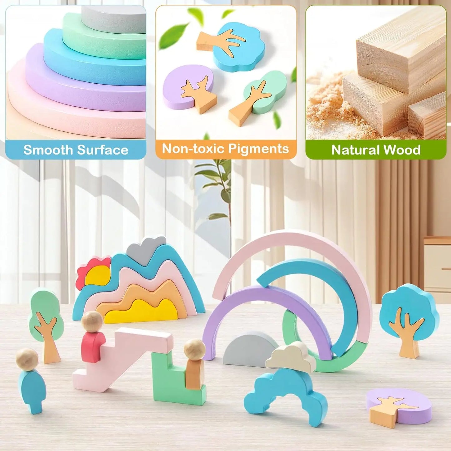 46-Piece Wooden Building Blocks