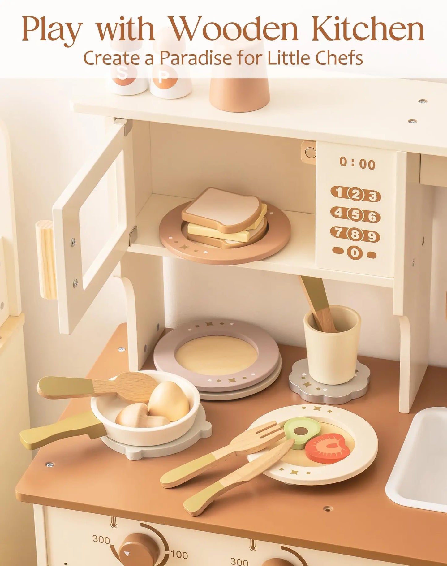 Robotime 29-Piece Wooden Kitchen Dish Set