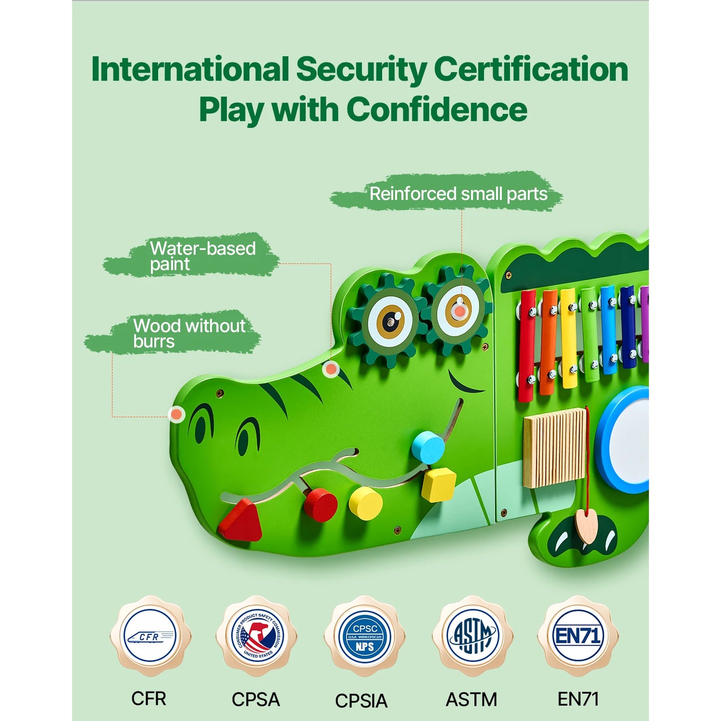 Wooden Wall Mounted Busy Board-Crocodile