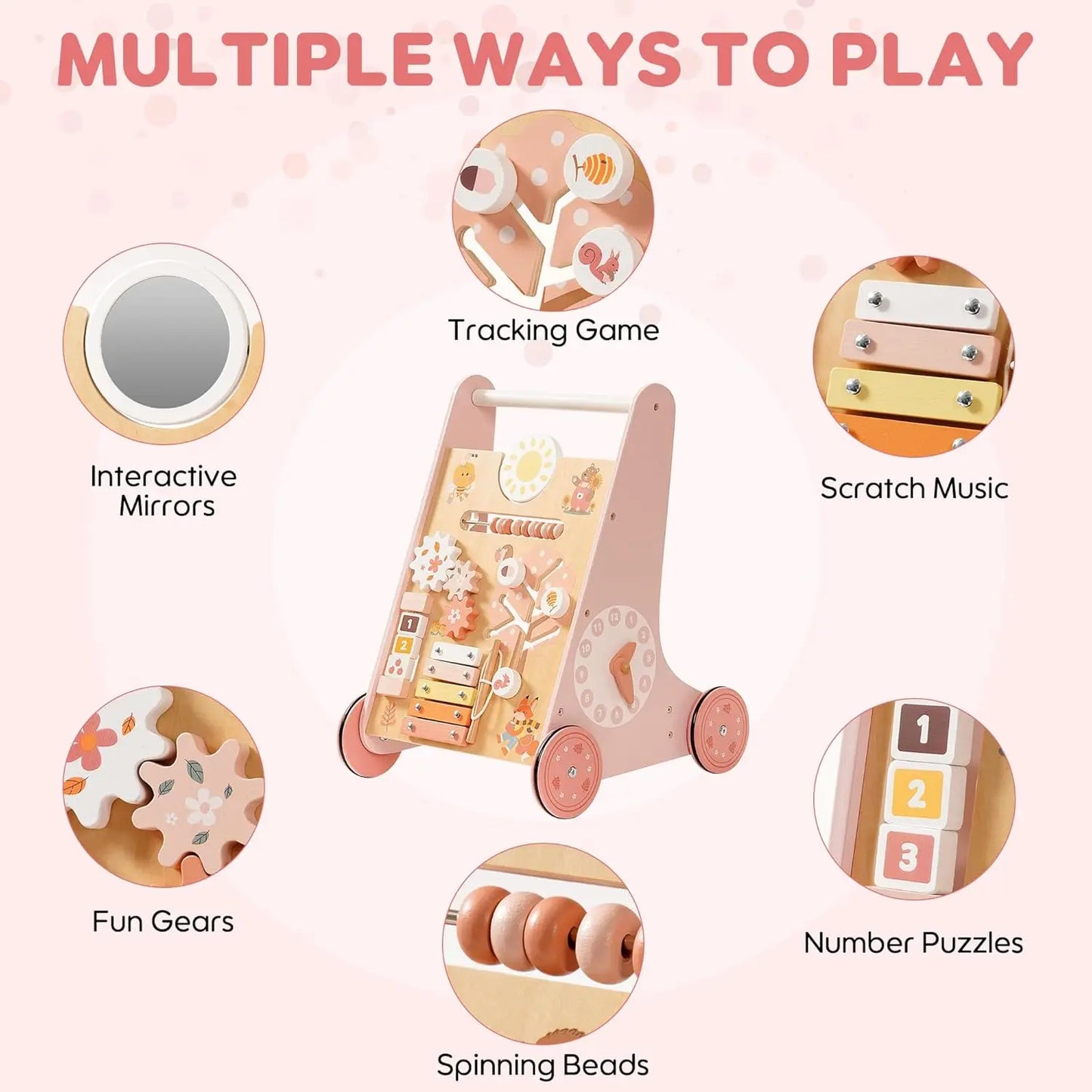 Robud Wooden Baby Push Walker Pink