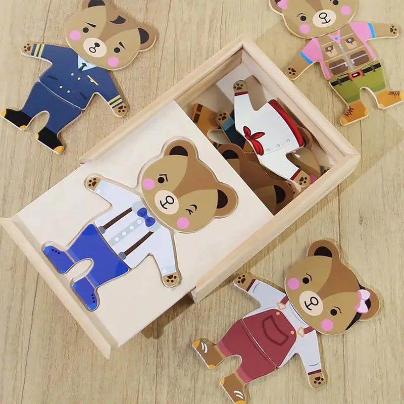 Wooden Bear Family Dress-Up Puzzle