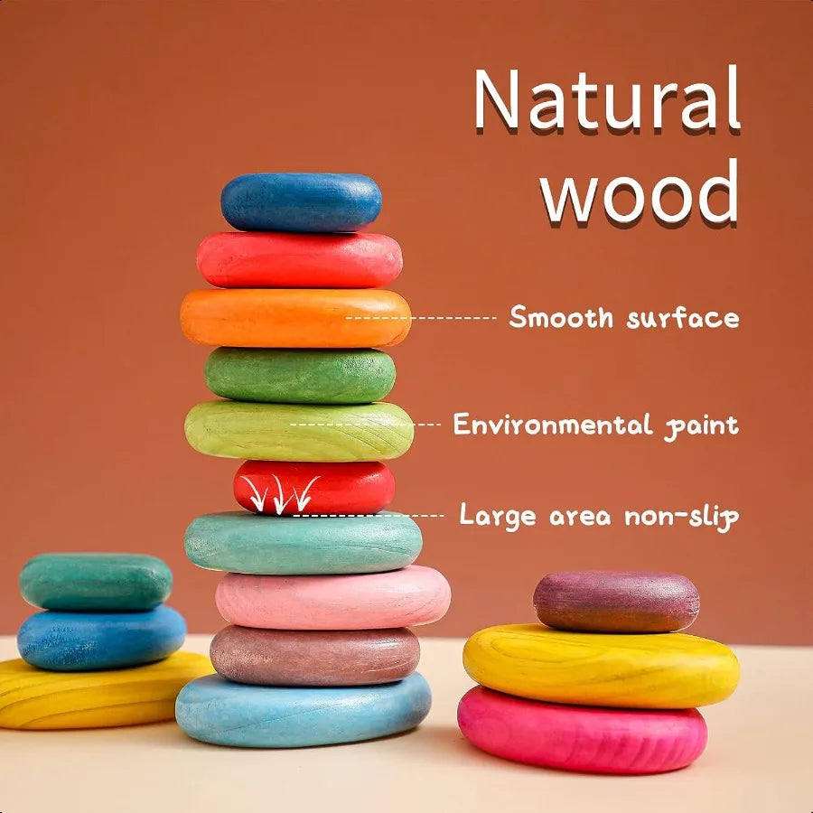 16-Piece Large Wooden Stacking Rocks