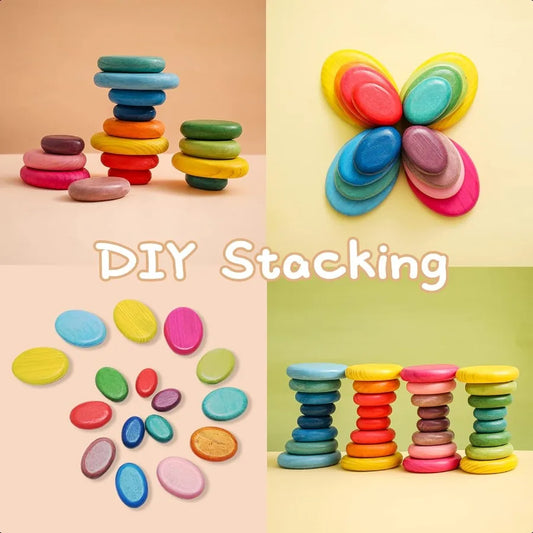 16-Piece Large Wooden Stacking Rocks