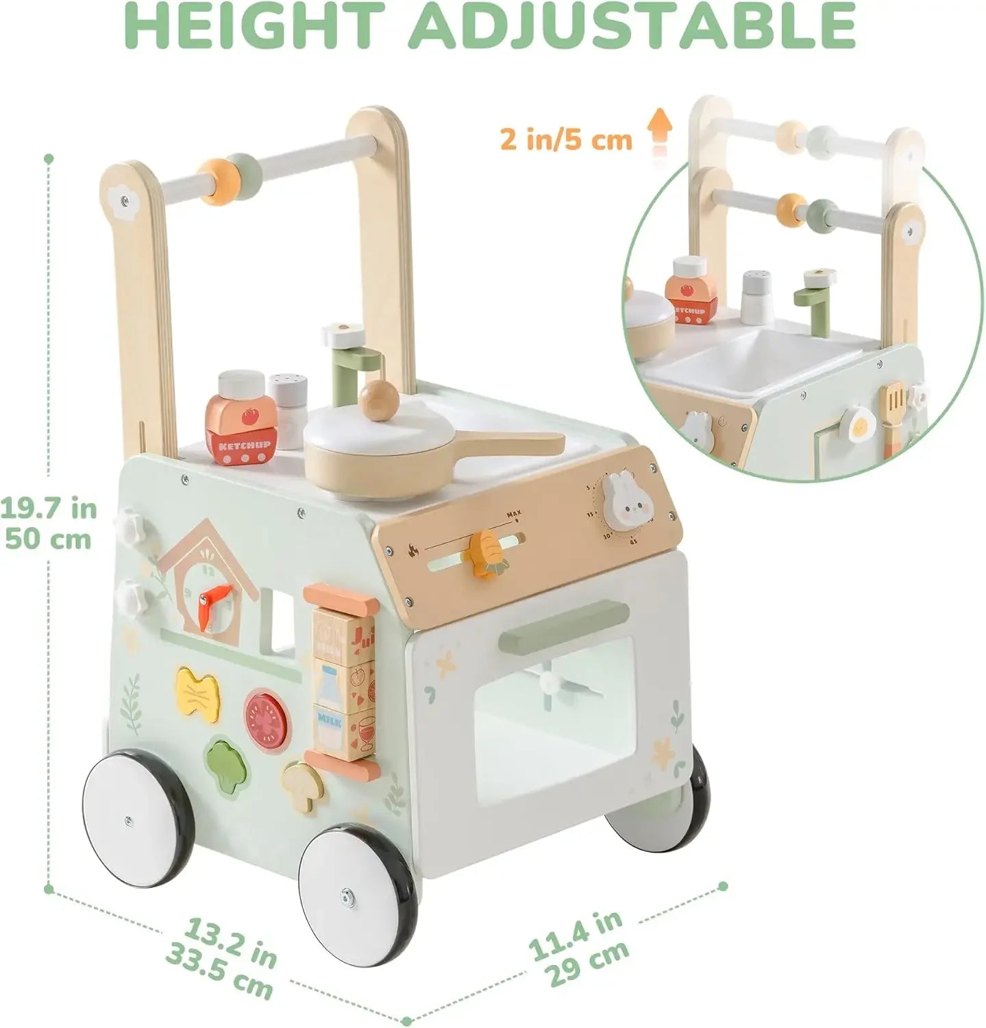 Robud Adjustable Wooden Baby Push Walker