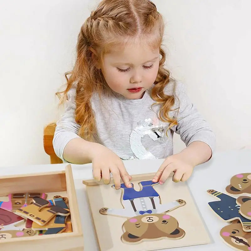 Wooden Bear Family Dress-Up Puzzle