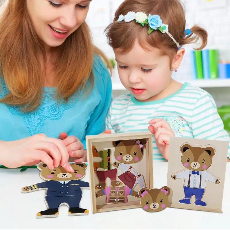 Wooden Bear Family Dress-Up Puzzle