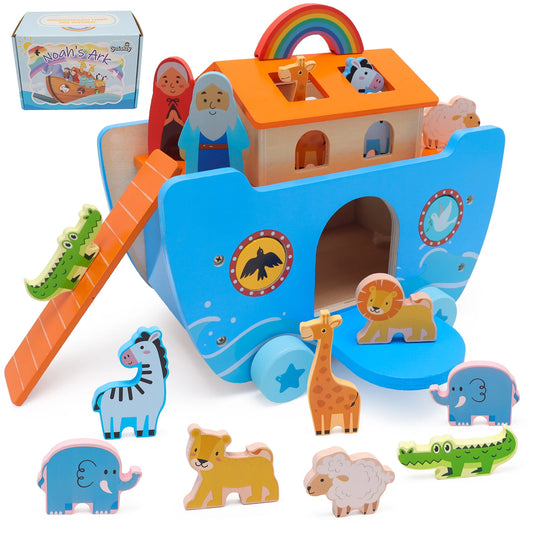 Yelakey 19-Piece Wooden Noah's Ark Set