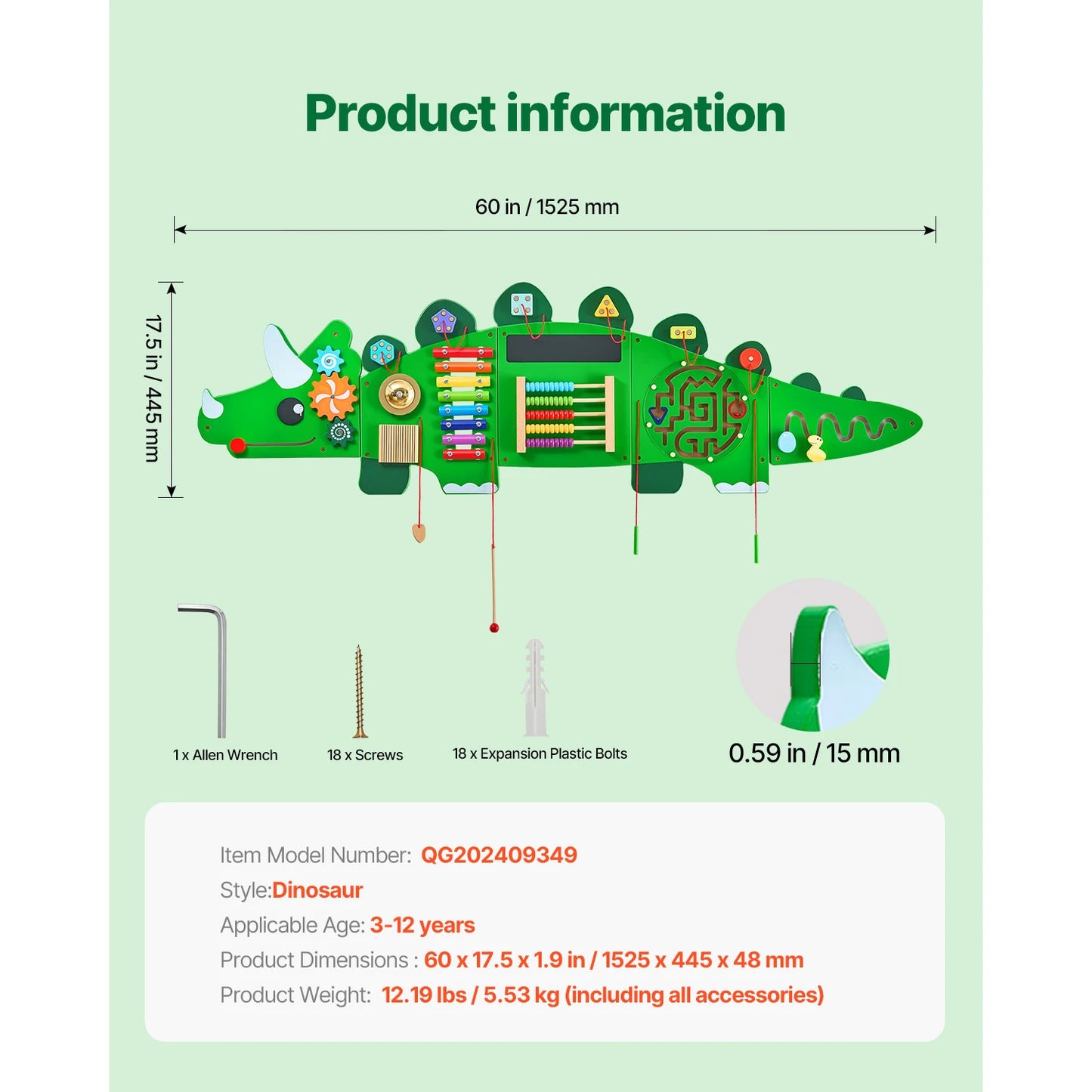 Wooden Wall Mounted Busy Board-Dinosaur