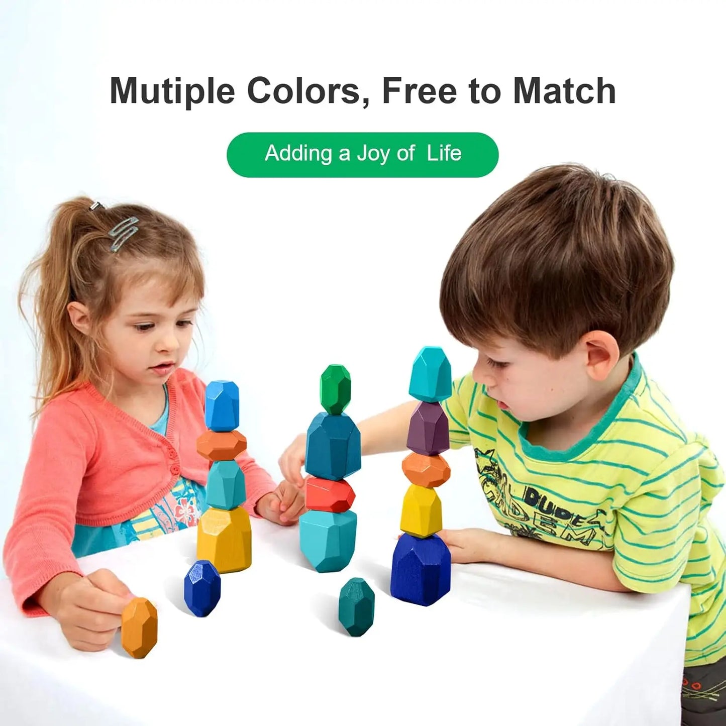 Wooden Rainbow Stacking Stones