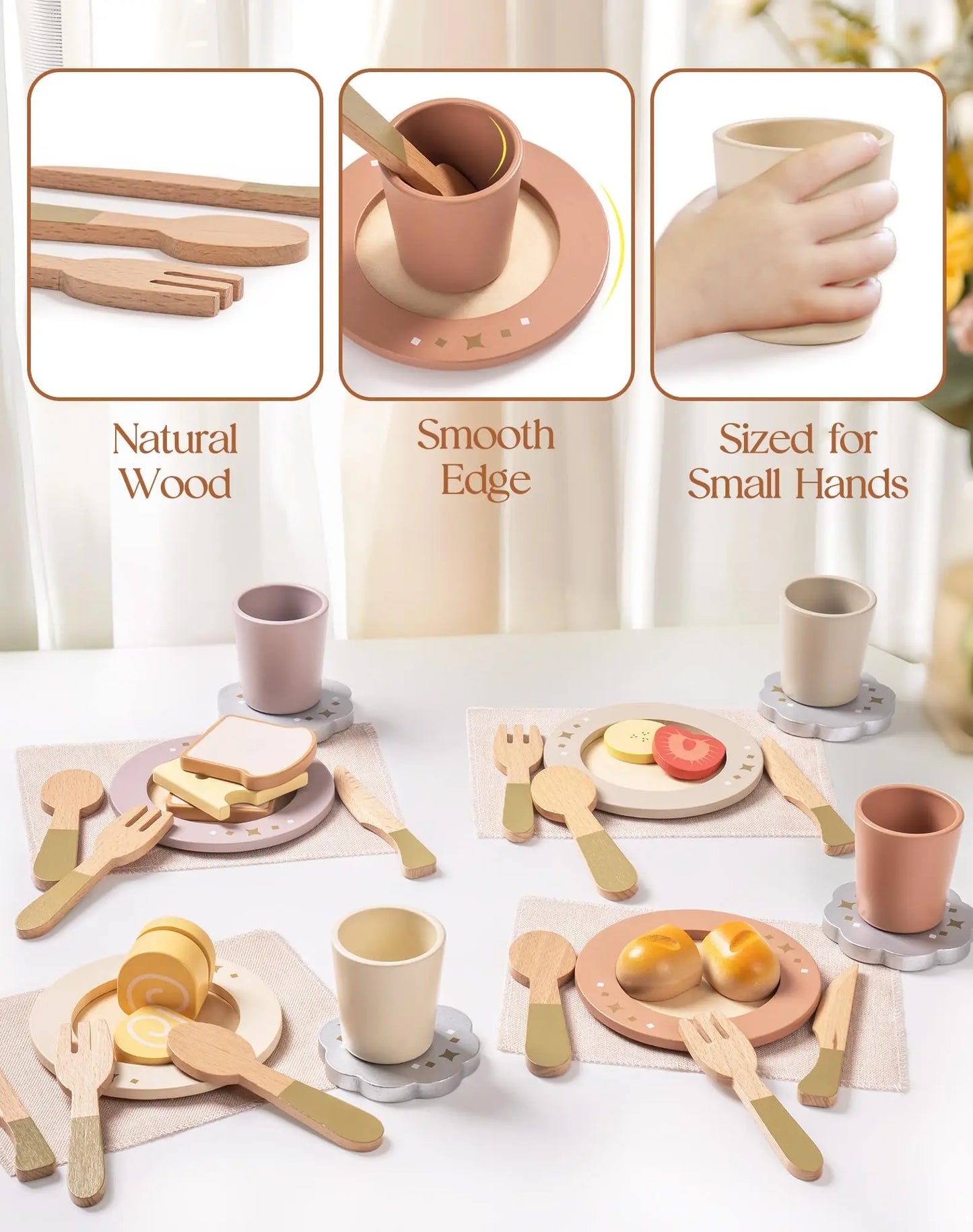 Robotime 29-Piece Wooden Kitchen Dish Set