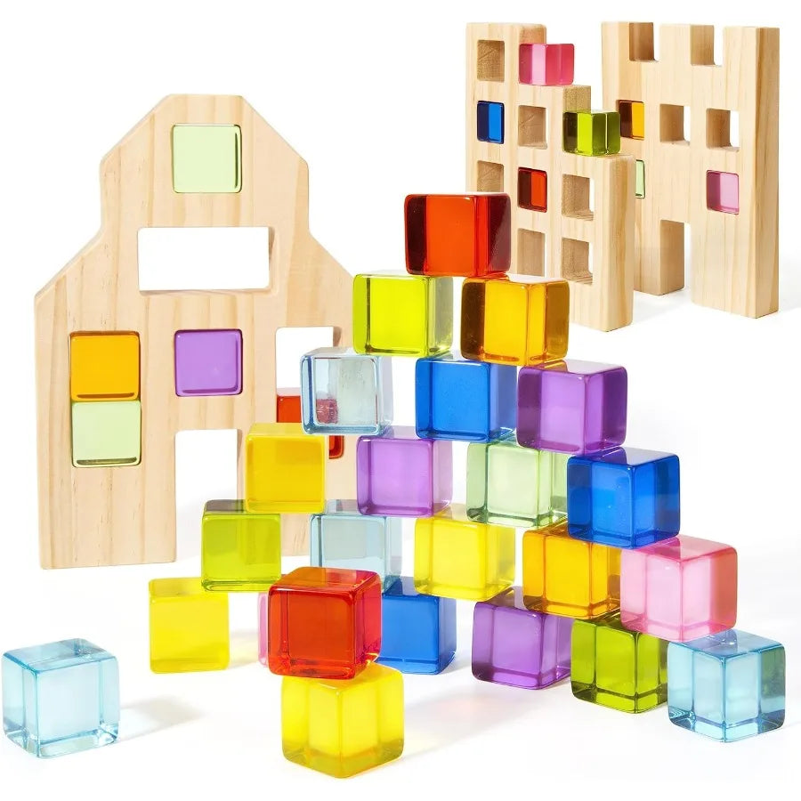 36-Piece Rainbow Wooden Building Blocks Set