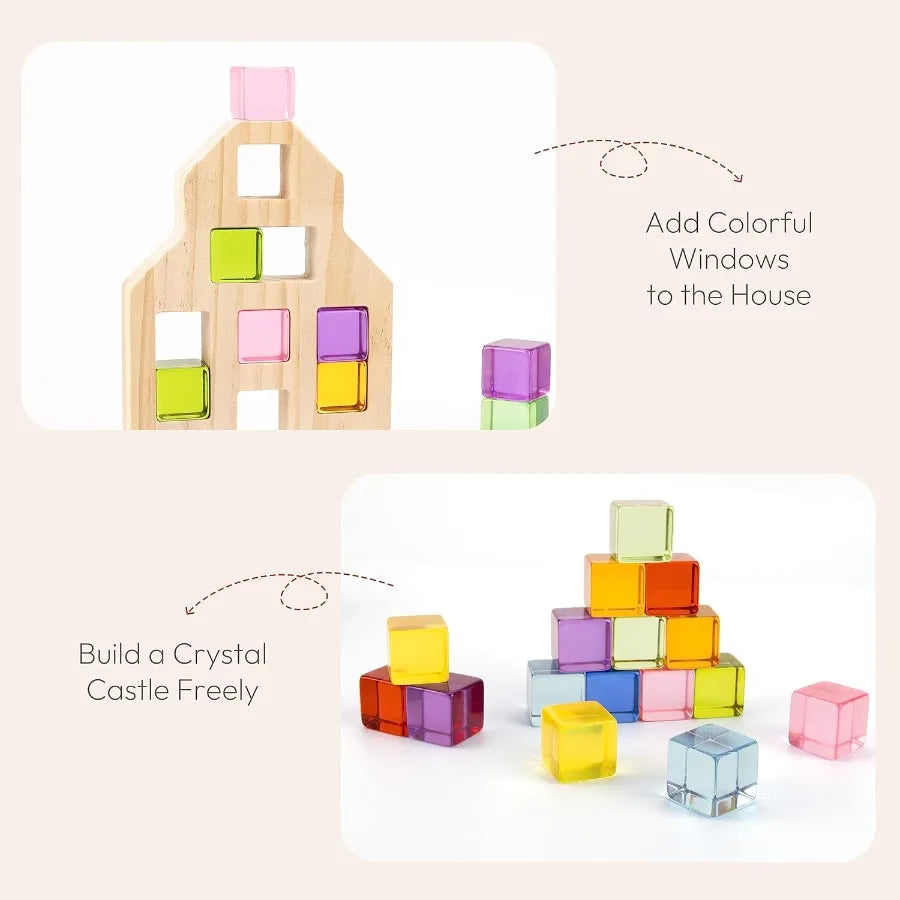 36-Piece Rainbow Wooden Building Blocks Set