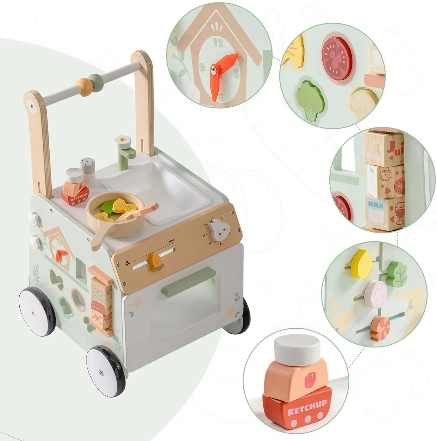 Robud Adjustable Wooden Baby Push Walker