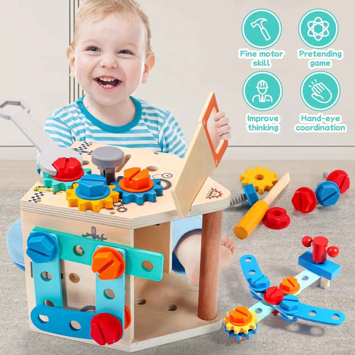 🔧 Children’s Wooden Toolbox Set - JOYFULBLOCKS