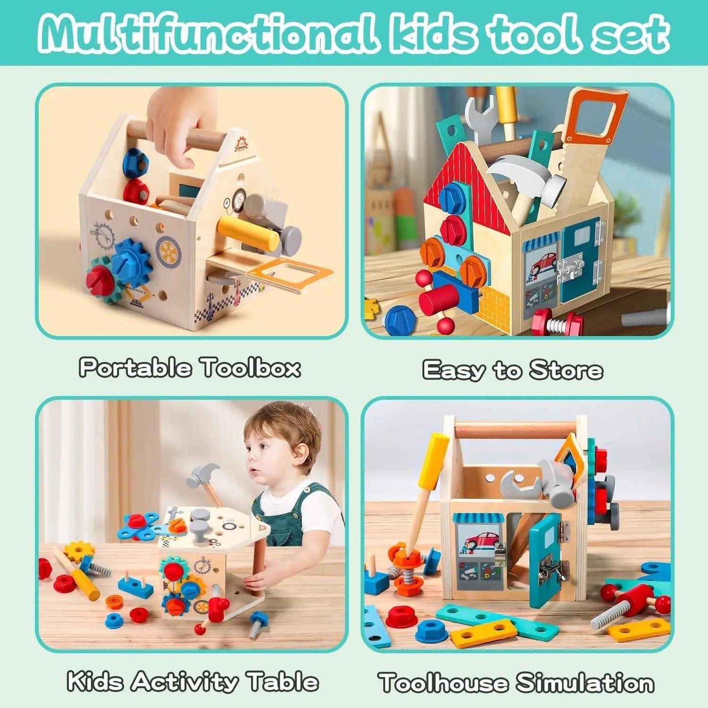🔧 Children’s Wooden Toolbox Set - JOYFULBLOCKS