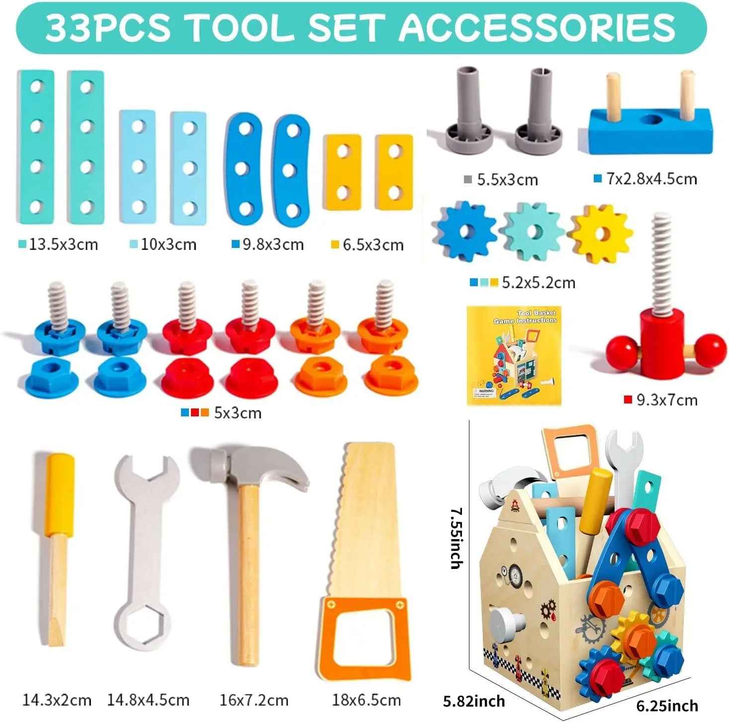 🔧 Children’s Wooden Toolbox Set - JOYFULBLOCKS