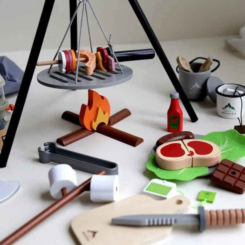 🔥 Wooden BBQ Bonfire Pretend Play Set - JOYFULBLOCKS