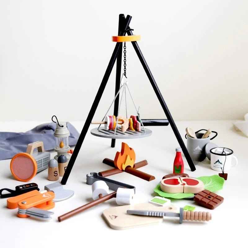 🔥 Wooden BBQ Bonfire Pretend Play Set - JOYFULBLOCKS