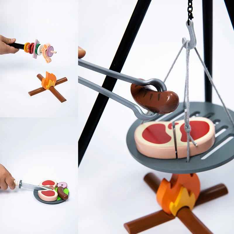 🔥 Wooden BBQ Bonfire Pretend Play Set - JOYFULBLOCKS