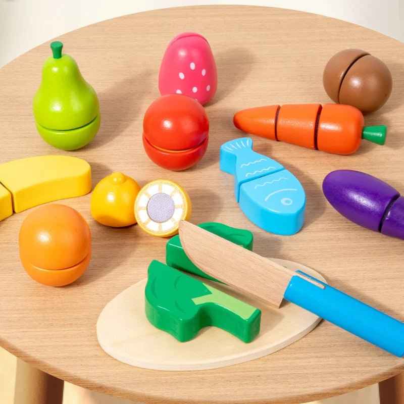 🍓 Wooden Pretend Kitchen Toy – Montessori Cutting Fruits & Veggies 🥕 - JOYFULBLOCKS